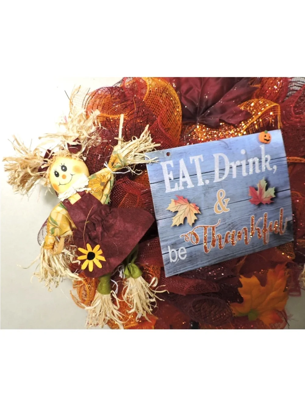 Autumn 'Eat, Drink & Be Thankful' Fall Wreath - Orange & Burgundy